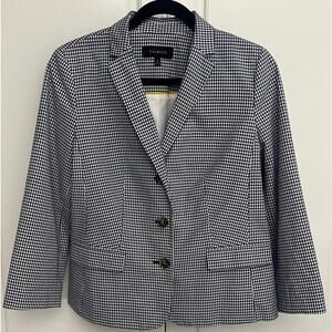 Talbots Blue & White Gingham Check Three Button Blazer Jacket Size 8